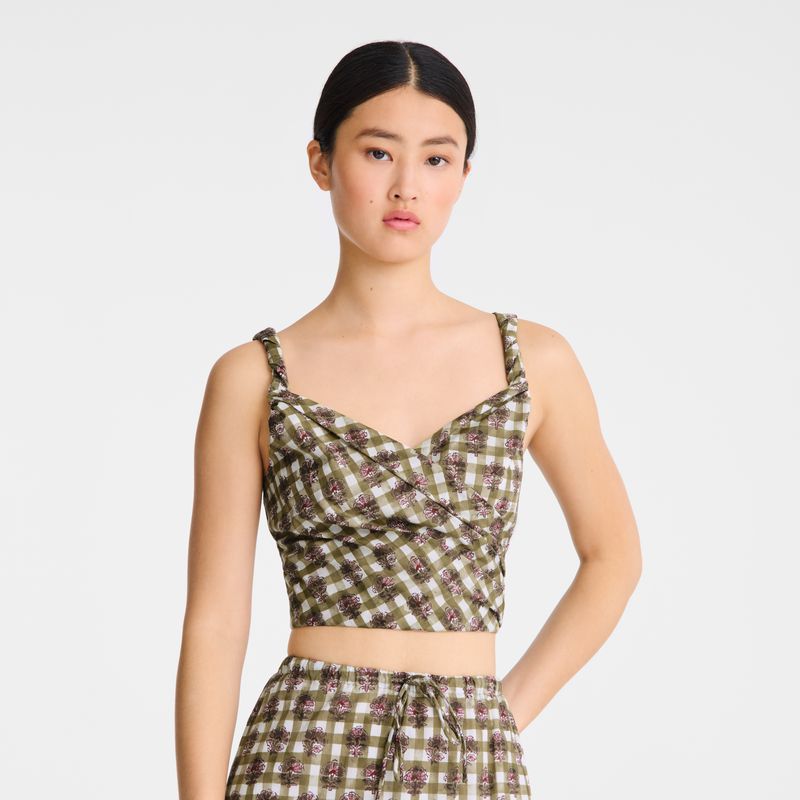 Women Longchamp Vichy Print Veil Top Olive | Ireland-248FMEXDK
