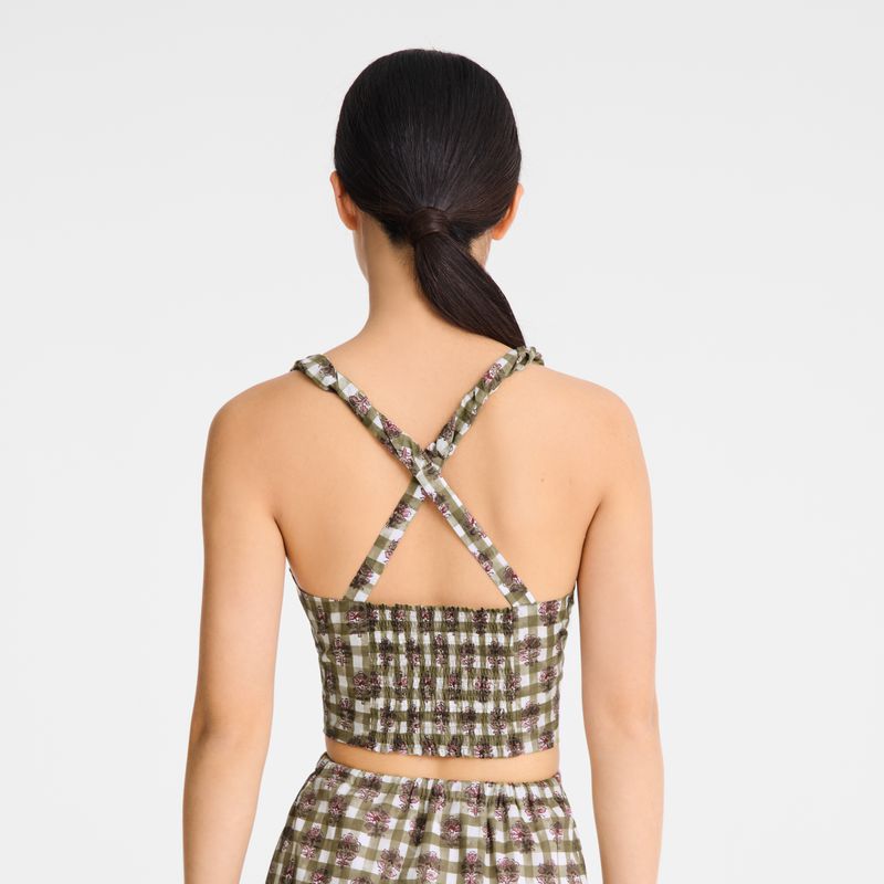 Women Longchamp Vichy Print Veil Top Olive | Ireland-248FMEXDK