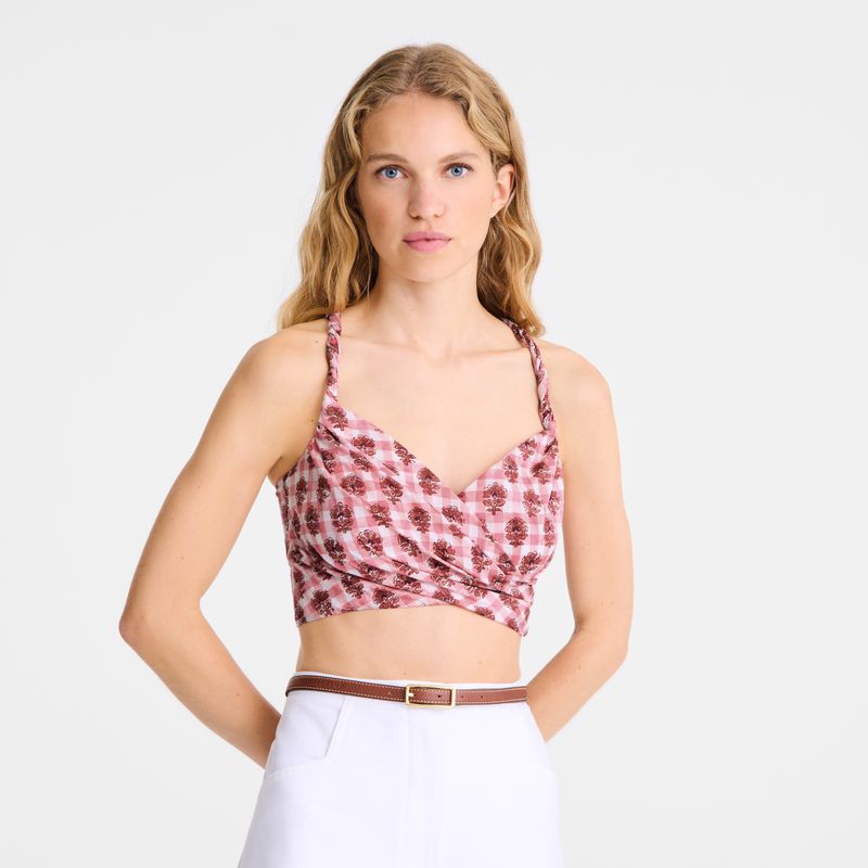 Women Longchamp Vichy Print Veil Top Pink | Ireland-527SDJEHK