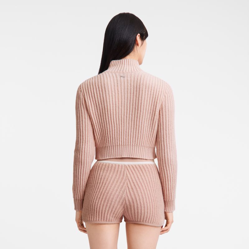 Women Longchamp Zip Collar Short Cardigan Beige | Ireland-126SGZYKP