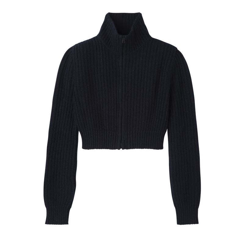 Women Longchamp Zip Collar Short Cardigan Navy | Ireland-251ZAOUHC