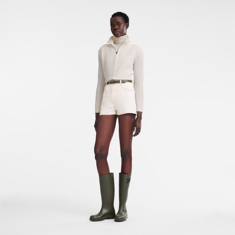 Women Longchamp Zip Collar Short Cardigan Cream | Ireland-208XKEOBS