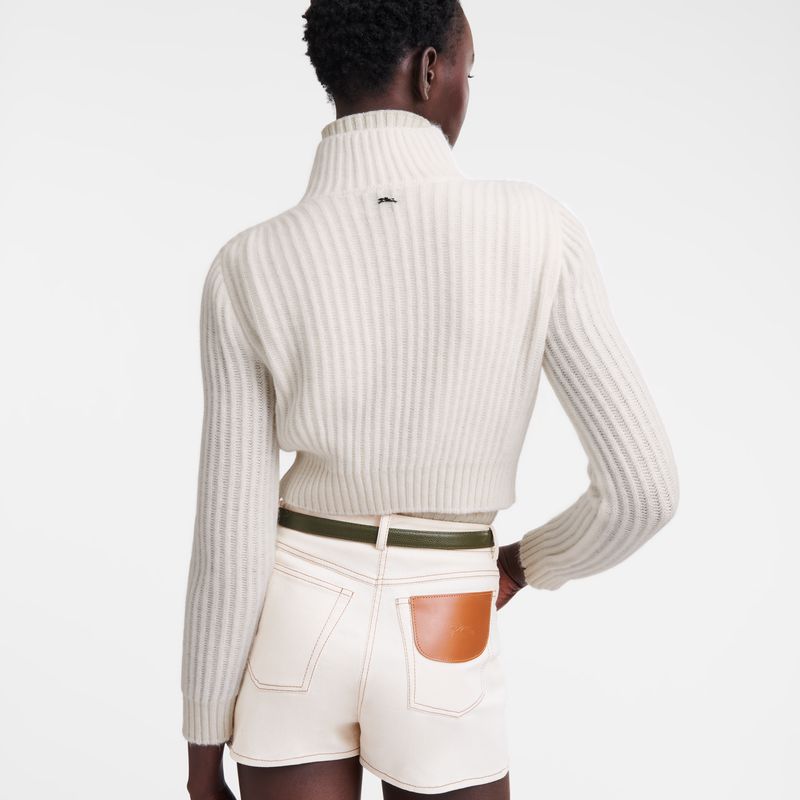 Women Longchamp Zip Collar Short Cardigan Cream | Ireland-208XKEOBS