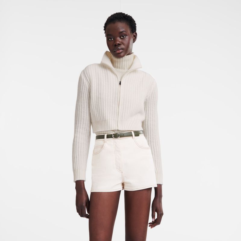 Women Longchamp Zip Collar Short Cardigan Cream | Ireland-208XKEOBS