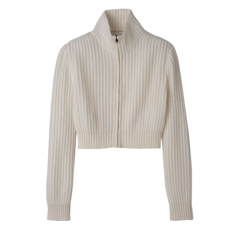 Women Longchamp Zip Collar Short Cardigan Cream | Ireland-208XKEOBS