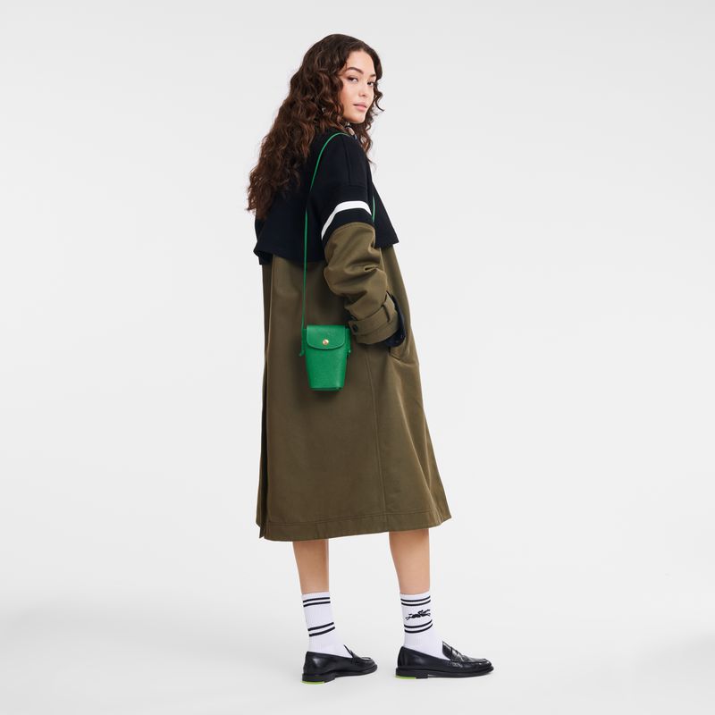 Women Longchamp Épure With Leather Lace Phone Case Green | Ireland-349NPMIWG