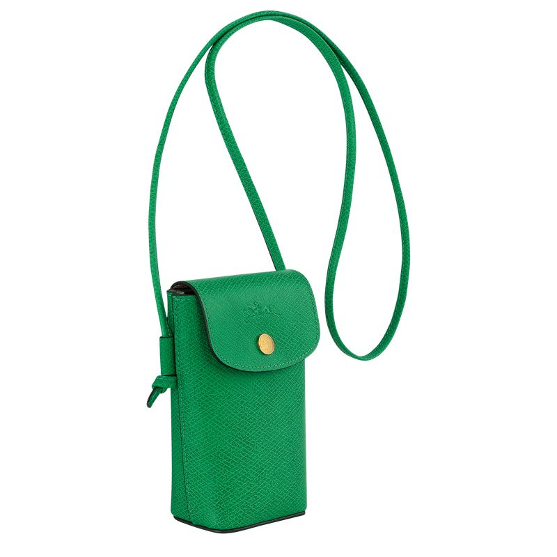 Women Longchamp Épure With Leather Lace Phone Case Green | Ireland-349NPMIWG